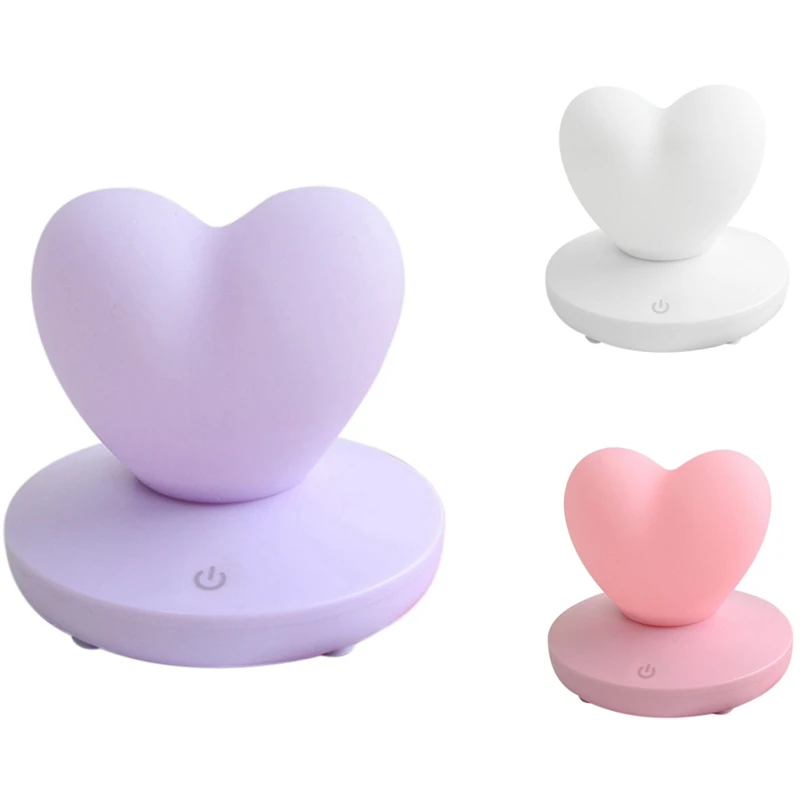 

LED Contact Control Table Lamp USB Rechargable Girl Lamp Energy Saving Romantic Heart Shape Decoration Night Light