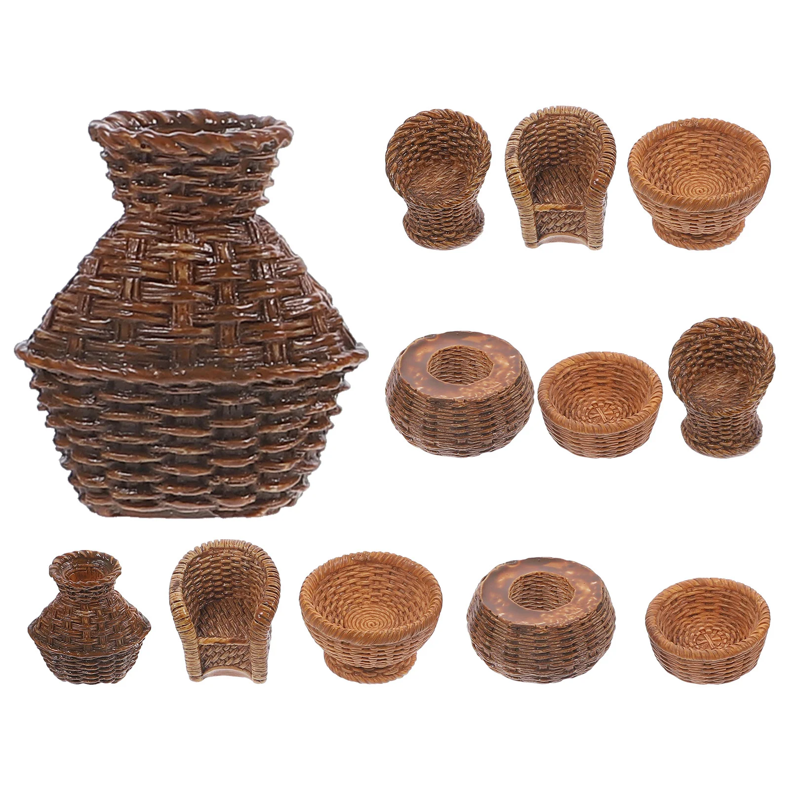 

Mini Fishing Basket Resin Simulated Bamboo Weaving Woven Baskets House Artificial Model Xmas Candy Storage