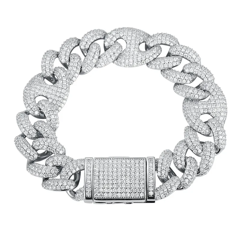 

Heavy industry thick chain S925 silver pig nose, bracelet full of diamonds trendy fashion cool street hand jewelry