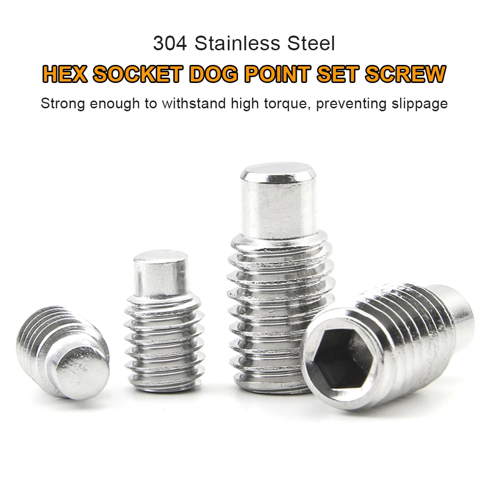JUIDINTO 5~30pcs Hex Socket Set Screw Dog Point Stainless Steel Grub Screw M3 M4 M5 M6 M8 Convex End