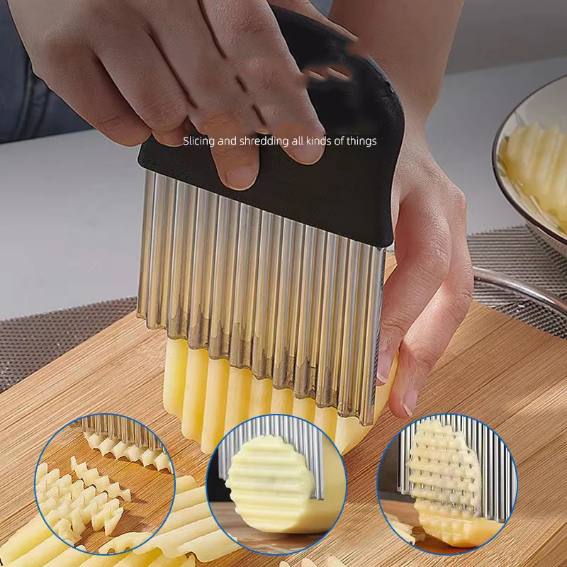 Stainless Steel Potato Chip Slicer Crinkle Cutter French Fry Cutter Dough Vegetable Fruit Potato Cutter Chopper Kitchen Gadget