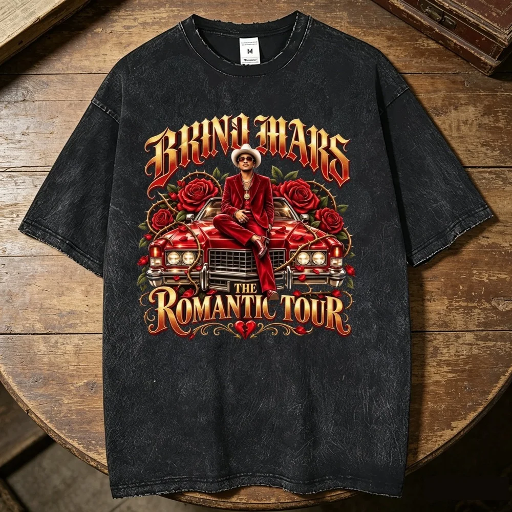 Bruno Mars cotton Vintage Washed top tees teen Psychedelic Pop Culture korean clothes streetwear shirt 2000s harajuku Trendy