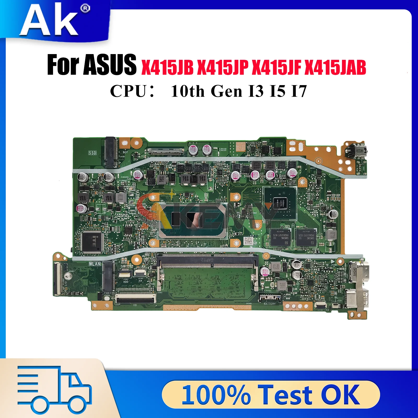 

X415JP Материнская плата для ноутбука ASUS VivoBook X415J X415JP A416J X415JAB V4200J X415JF V5200J Материнская плата с процессором I3 I5 I7 в порядке