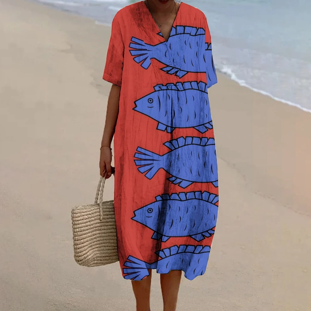 

Long Sand Beachwear Long Dresses High Quality Luxury Design Dress V-neck Printed Waist Maxi Sexy Dress Short Sleeve Sundresses