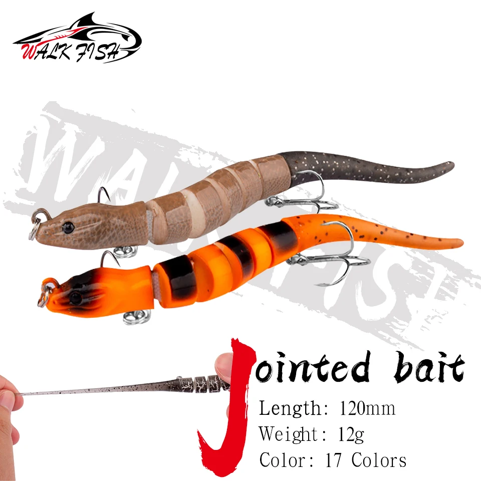 WALK FISH Fishing Lure Jointed Yellow Eel 12cm 12g Artificial Bait Hard body silicone Soft Tail Bait Saltwater Sea Fishing