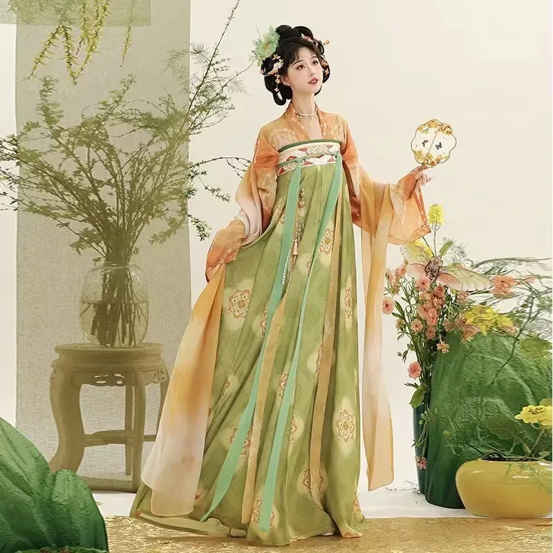 

2025 Spring Hanfu Dress Women Chinese Vintage Green&Blue Hanfu Dress Female Stage Cosplay Costume Party Outfit Plus Size