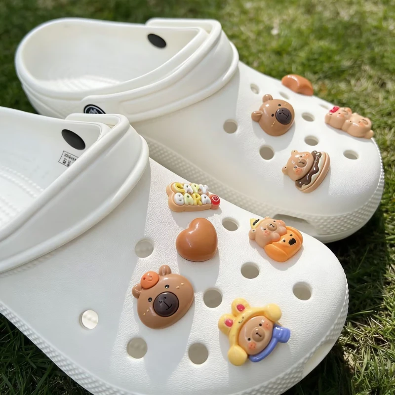 9PCS 3D Capybara Cartoon Shoe Charms Cute Anime Flower Decorations for Clogs Sandals DIY Party Christmas Gifts