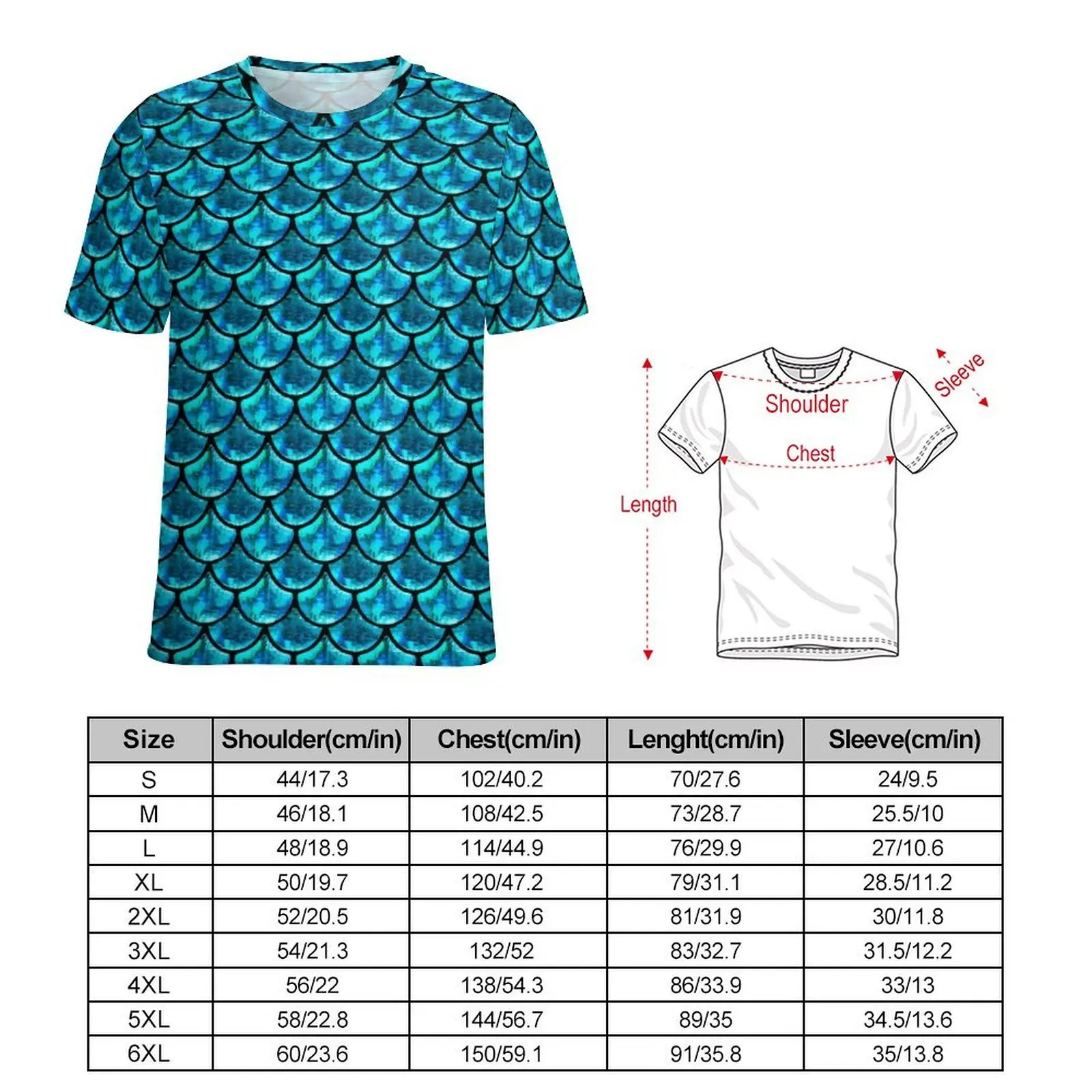 Mermaids Scales T-Shirt For Man Cute Animal Print Custom O Neck T-Shirts Summer Hip Hop Tops Short-Sleeve Casual Oversized Tees