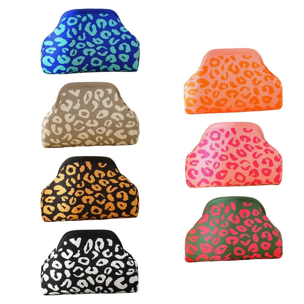 Fashion Polyester Clutch Bag Leopard Print Knitted Fabric Clip Bag Large Capacity Clip Closure Hand Bag Party Occasion