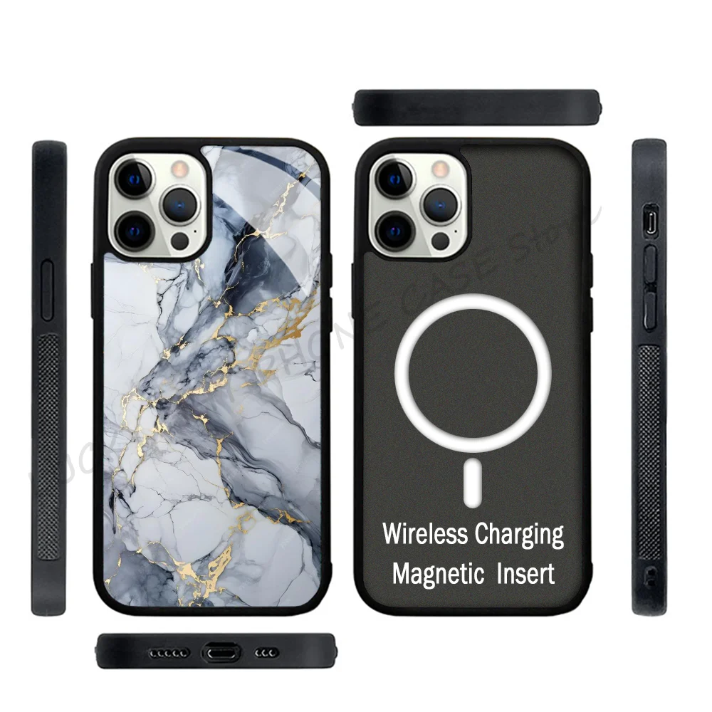 

Marble Art Phone Case Strong Magnetic for IPhone 15 14 13 Pro Max 11 12 Mini Alex Mirror for Magsafe Wireless Charging Cover