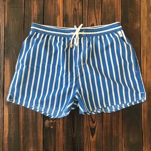 Ropa para Hombre 2026, Pantalones de Playa, Shorts Blancos a Rayas para Vacaciones en la Playa, Traje de Baño con Forro para Aguas Termales