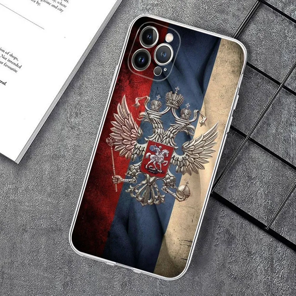 Russia Coat Of Arms Eagle Flag Phone Case For iPhone 14 13 12 11 Pro Max XS X XR SE 2020 6 7 8 Plus Mini Protective Shell