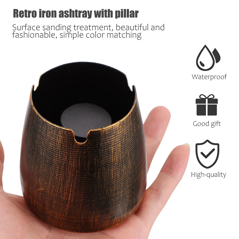 

Retro Ashtray Container Home Restaurant Use Vintage Style Holder Convenient Lidded Household Iron Craft Cigarette Butt