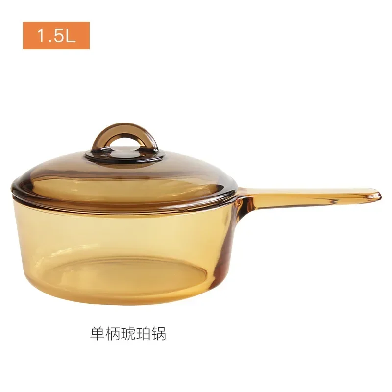 Transparent glass pot with two ears crystal amber stew soup and pans with open fire hot pot kitchen cookware cooking pot