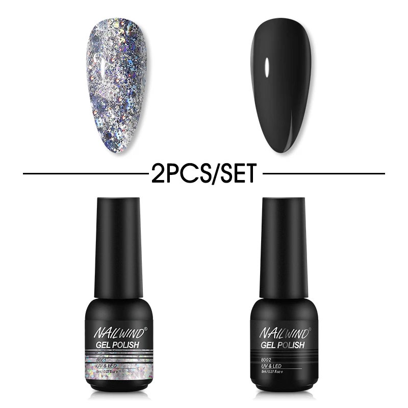 

NAILWIND Gel Nail Polish Set 2pcs/Set Semi Permanent Varnish Hybrid Glitter UV Led Nail Gel Esmaltes Top Base Coat Nail Design