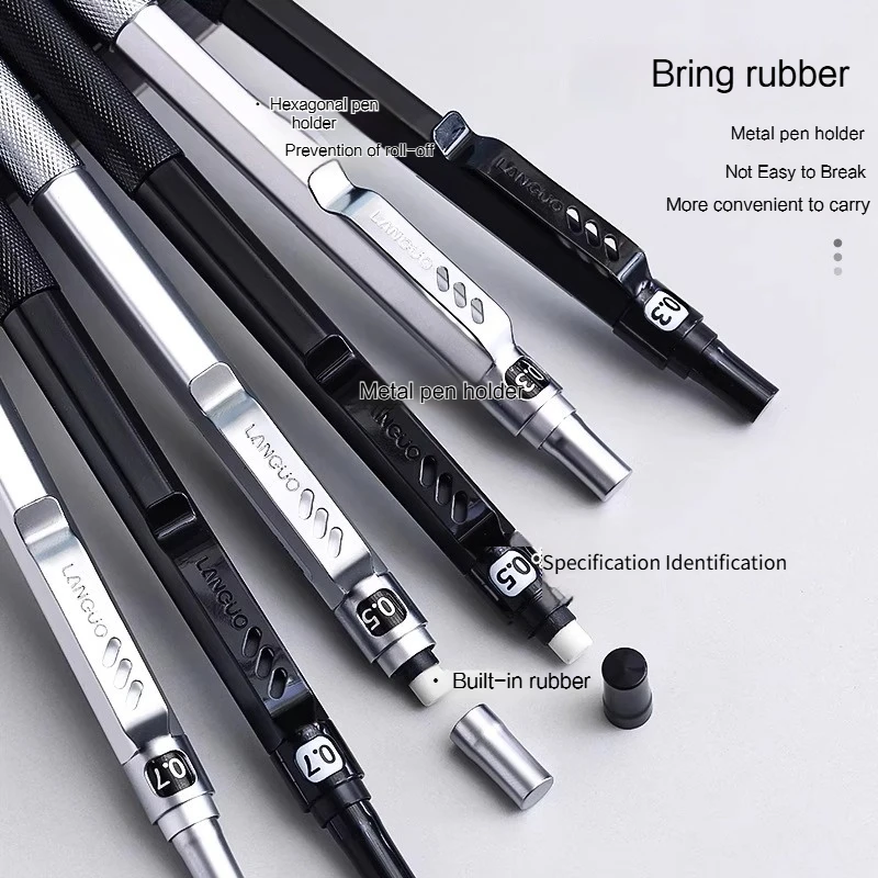 Languo ดินสออัตโนมัติยางลบโลหะสําหรับ Sketch Art Drawing ร่างวิศวกรรมดินสออัตโนมัติ 0.3/0.5/0.7 มม.