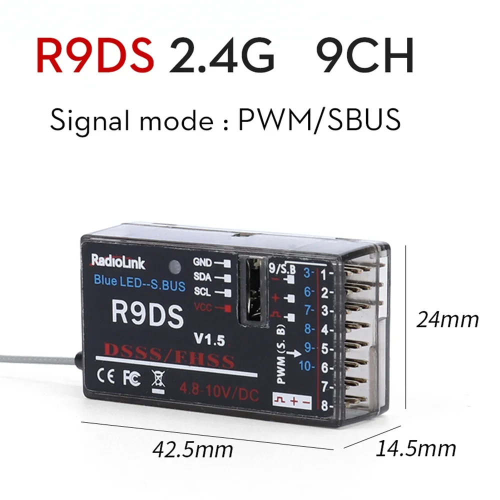 Radiolink Receptor de Controle Remoto, R9DS, R12DSM, RC, 9 Canais de Informação, R9DS, R12DSM, SBUS, PWM, PPM, Compatível com Sinal, AT9S, AT10II