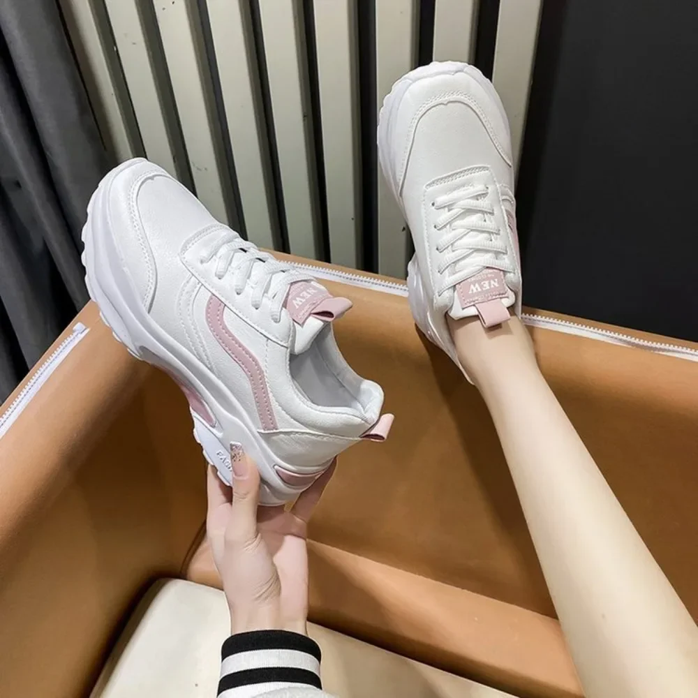 Casual Women Thick-soled Sneakers Fashion Spring Autumn Summer spring autumn  lace-up  Vulcanized Shoes Mesh Rubber Non-slip New