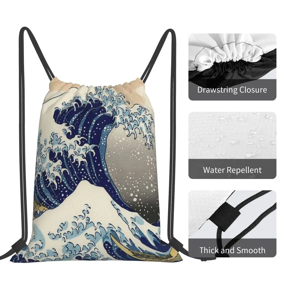 حقائب ظهر Great Wave Of Kanagawa، حقائب ظهر عصرية محمولة برباط، حقيبة رياضية، حقائب كتب للطلاب والرجال والنساء