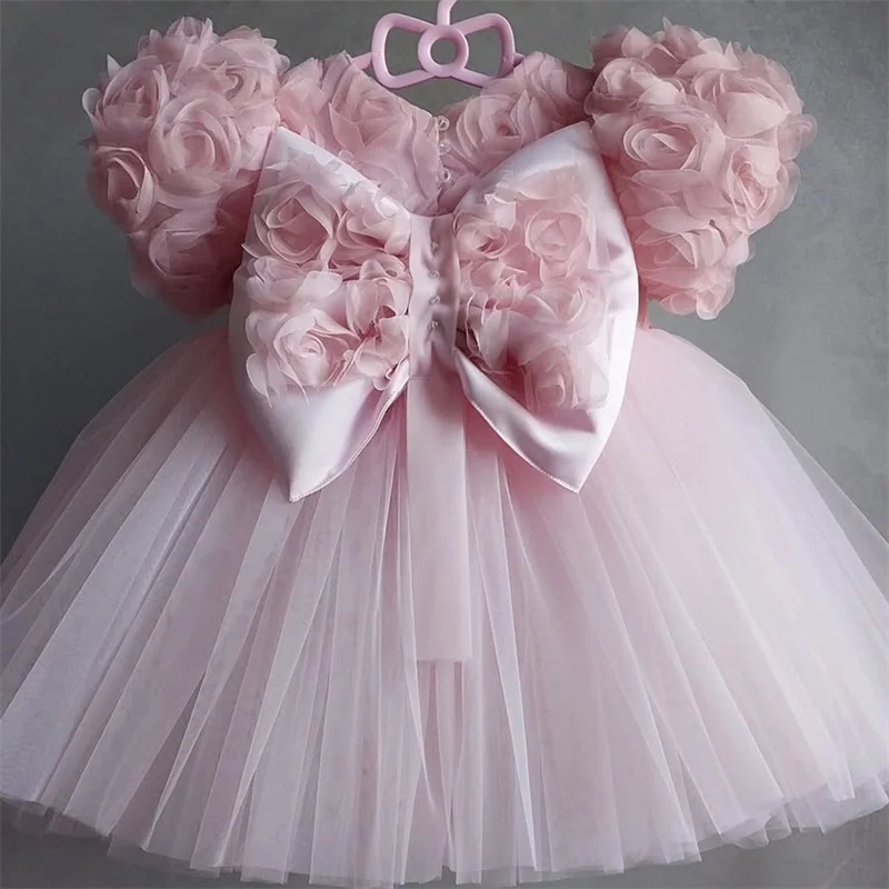 Kids Baby Princess Lace Bow Tulle Flower Girl Dresses First Communion Dresses Birthday Christmas Gift Wedding Party Birthday