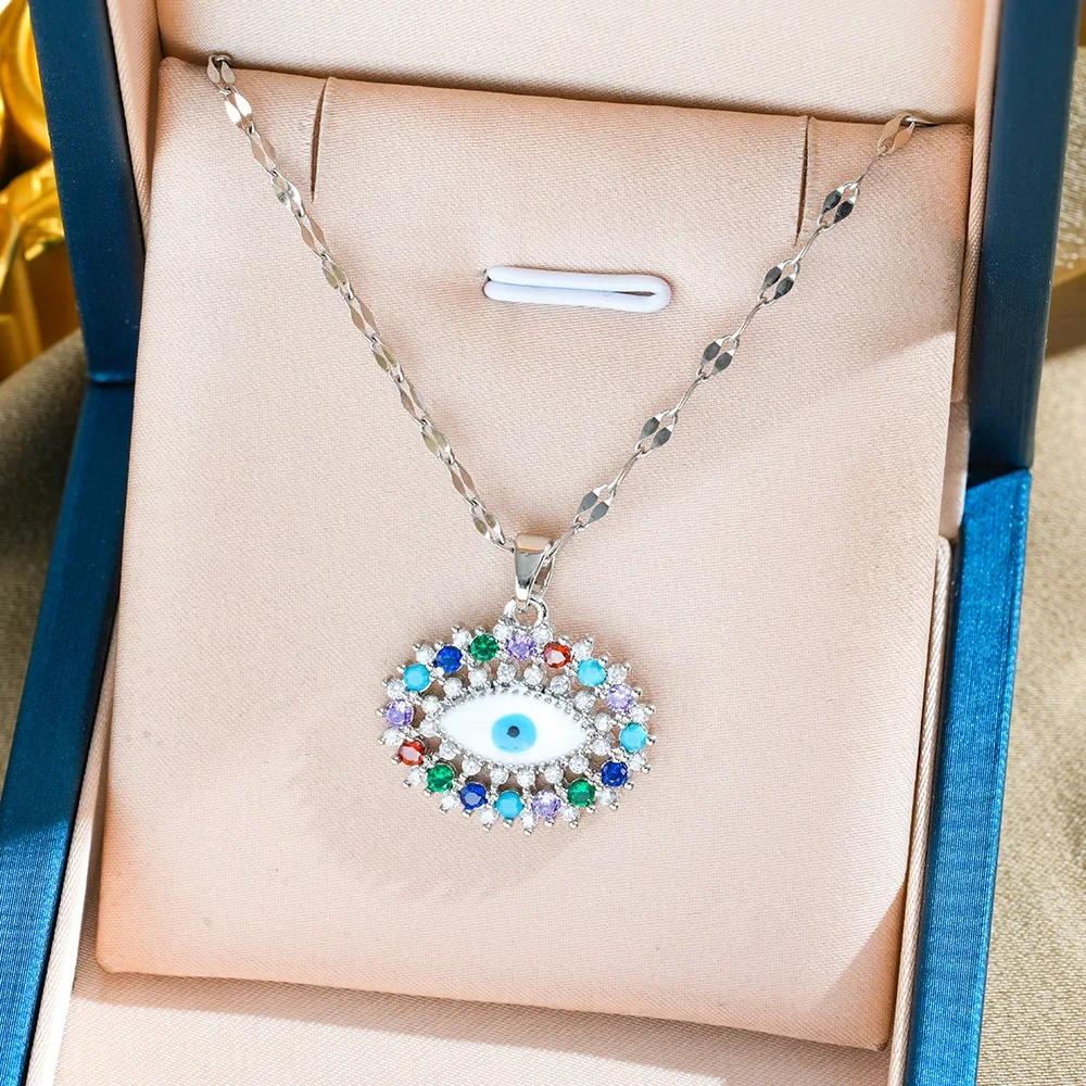 Новейшее турецкое женское колье Blue Eye Devil's Eye из титановой стали 2023 года, нишевая цепочка на ключицу.