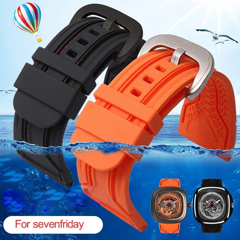 WatchBands for Seven Friday Rubber Watch Strap Waterproof Watch Band Sevenfriday Wristband Bracelet P3C/02/SF-M3/04/P1B/01