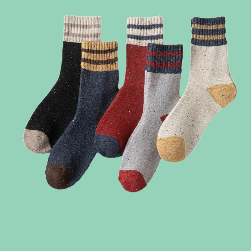 

5/10 Pairs 2024 New Women's Mid-tube Socks Striped Dotted Terry Thickened Rabbit Wool Socks Winter Plus Velvet Casual Socks