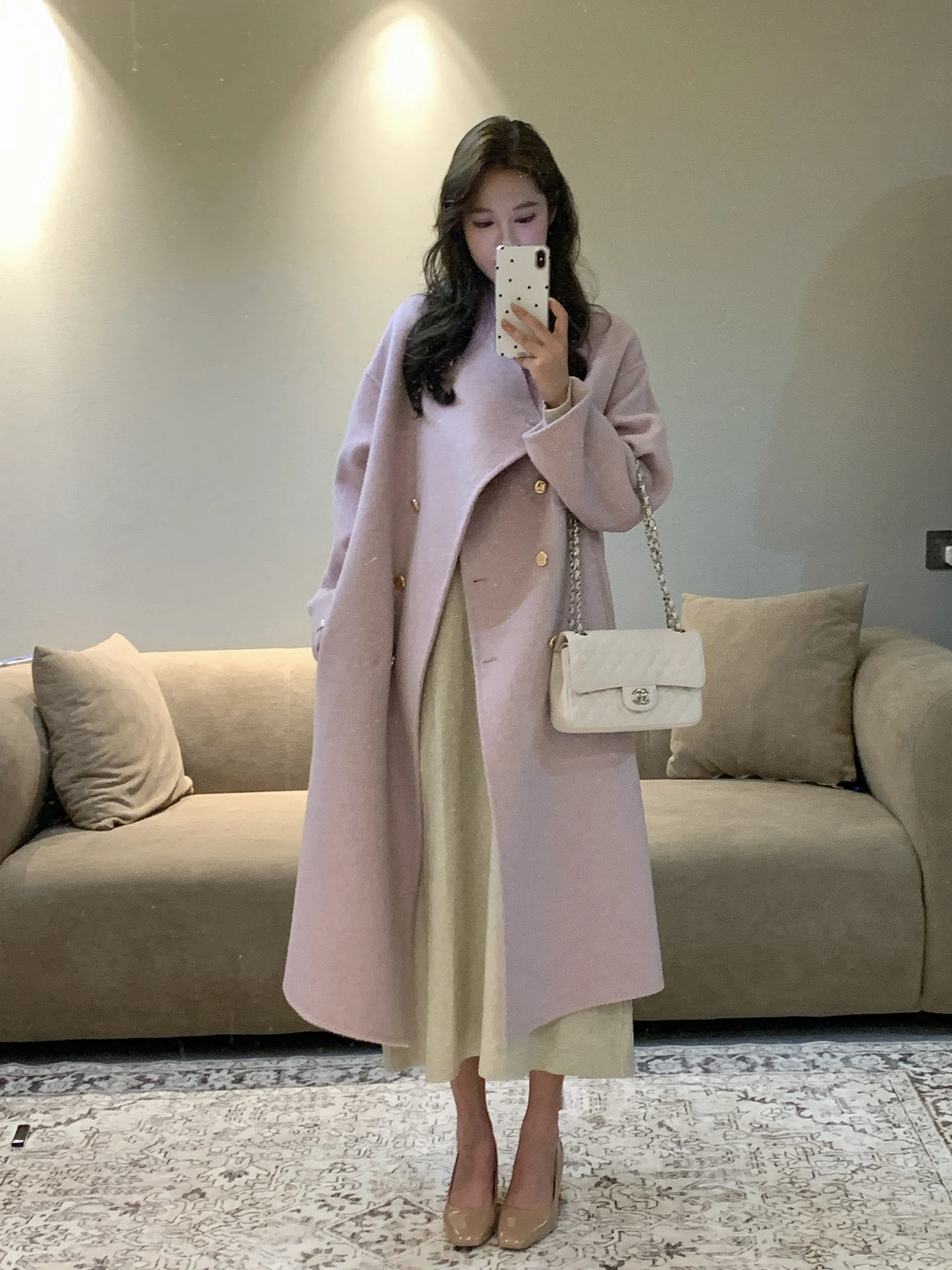 

Long Double-Breasted Purple Woolen Coat Women's Winter plus Size Faionable Korean Sle Gentle Unique Woolen Jaet
