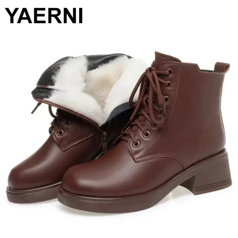 

2025 Top Cowhide Boots Women's Ankle Boots Spring and Autumn Single Boots White and Fleece Vintage Large Size Thick Sole