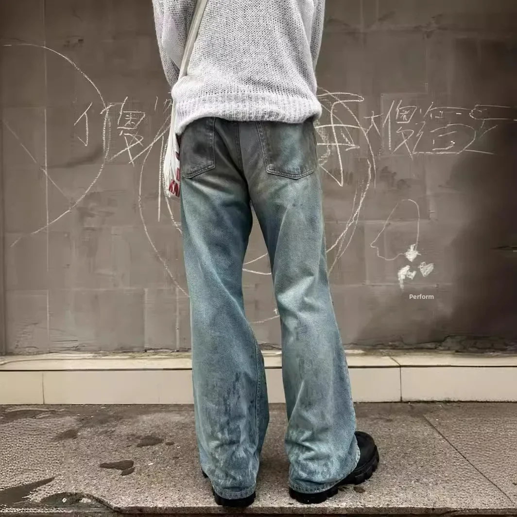 Casual Acne Style Destressed Straight Leg Denim Jeans Ripped Bell Bottoms Versatile Pants For Men Women