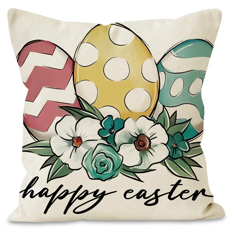 

Cushion Covers 45x45cm, New Easter theme,Rabbit Pillow Cover,Linen Easter egg printed, Pillowcase,Holiday Home Decoration,1Pc