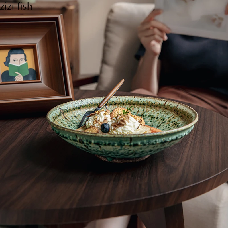 

Retro Flame-Killed Ceramic Bowl Salad Bowl Pasta Bowl Thick Soup Bowls Serving Bowls Restaurant Molecular Cuisine Tableware