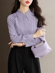 Autumn Casual Chiffon Shirt Women Office Lady Shirts Fashion Female Long Sleeve Loose Solid Color Blouse Tops