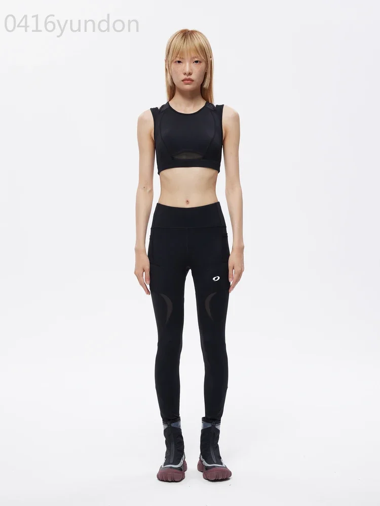 

Black mesh stitching high waist hip lift slim fit sports fitness yoga pants