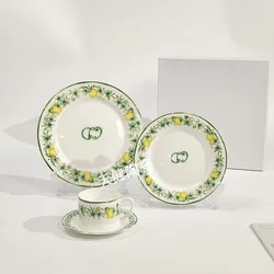 European Pastoral Style Small Fresh Perfume Lemon Western Food Plate Set Restaurant Hotel Steak Plate Coffee Cup Saucer Logo