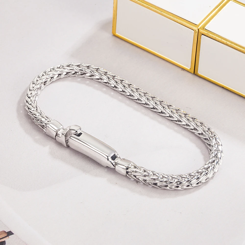 925 Sterling Silver Men's Bracelet 4MM Square Byzantine Franco Chain 7-9 Inch Teen Boy Gift Unique Chopin Chain Style Jewelry