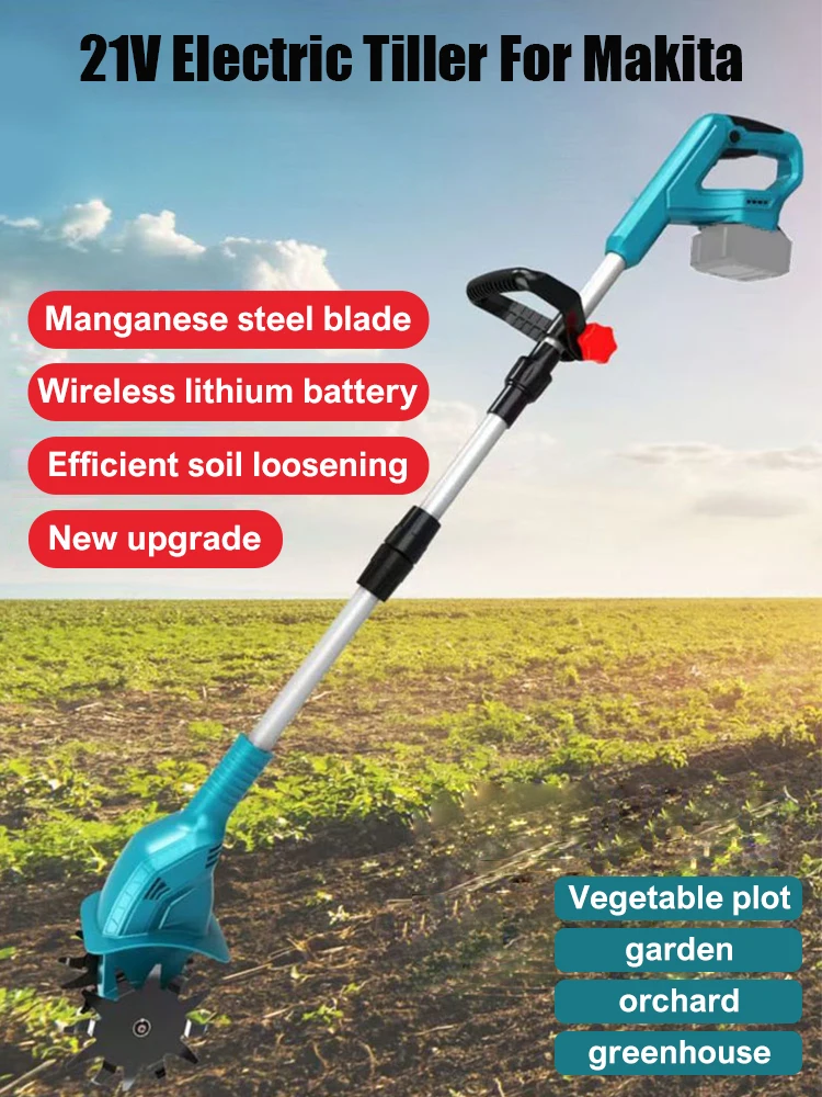 Electric Tiller For Makita 21V Battery Powerful Electric Cultivator 300W Cordless Rotary Tiller for Turning The Soil and Opening