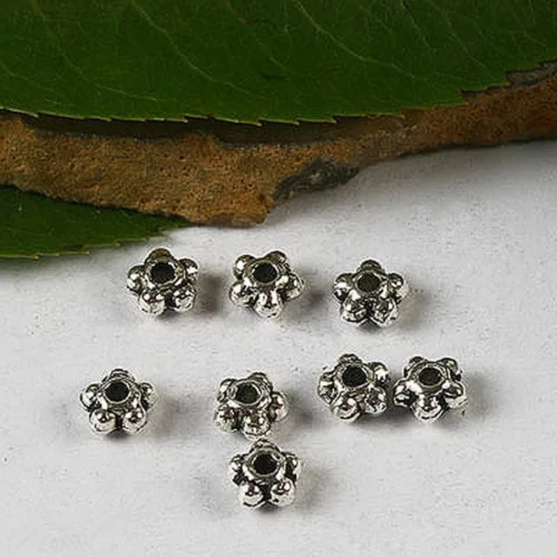 

100pcs 5mm Tibetan Silver Tone Flower Spacer Beads H2997 Beads for Jewelry Making