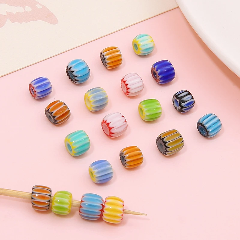 Glass Glazed Print Lampwork Beads, Loose Cylinder, Spacer Beads para Fazer Jóias, Pulseiras DIY Acessórios, Handicrafs, 20Pcs