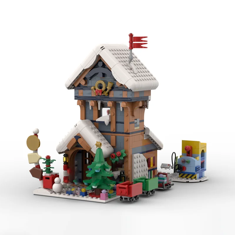 1439pcs MOC Modular Winter Post Office Architecture Model Building Blocks Bookshelf Display Home Decor Creative Gift For Adults