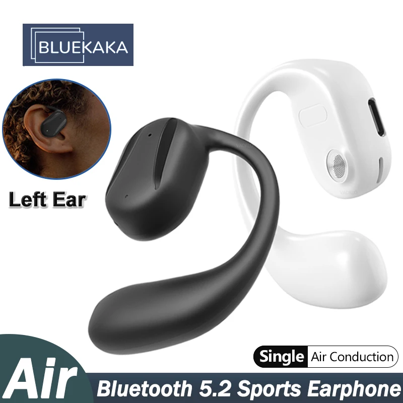 Auricolare Bluetooth con orecchio sinistro singolo 5.2 cuffie a conduzione d\'aria gancio per l\'orecchio cuffie sportive con cancellazione del rumore