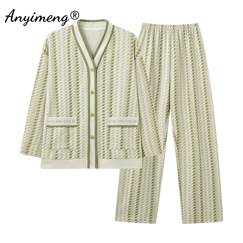 Autumn Winter Kimono Women Pajamas Cotton Long Sleeves Long Pants Home Wear Casual Pijamas Japanese V-neck Woman Sleepwear