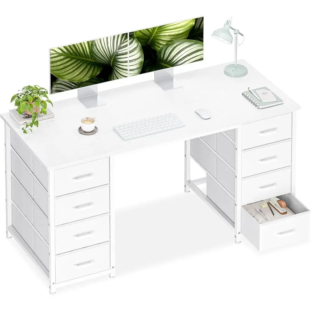 

48 Inches Computer Desk with 8 abric Ders, ern Oice Desk with Large Storage or Home Oice, Study, White