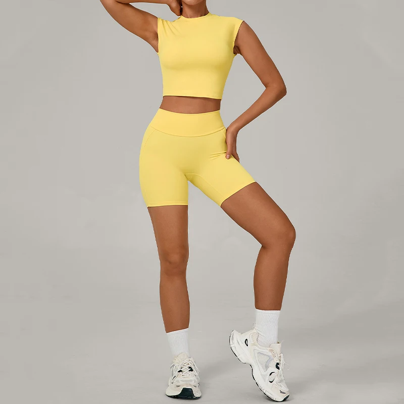 

2Pcs Women Gym Yoga Wear Sports Vest Suits Female Running Fitness Shorts Set Sport Outfit For Woman Fitness Running Yoga Outfit