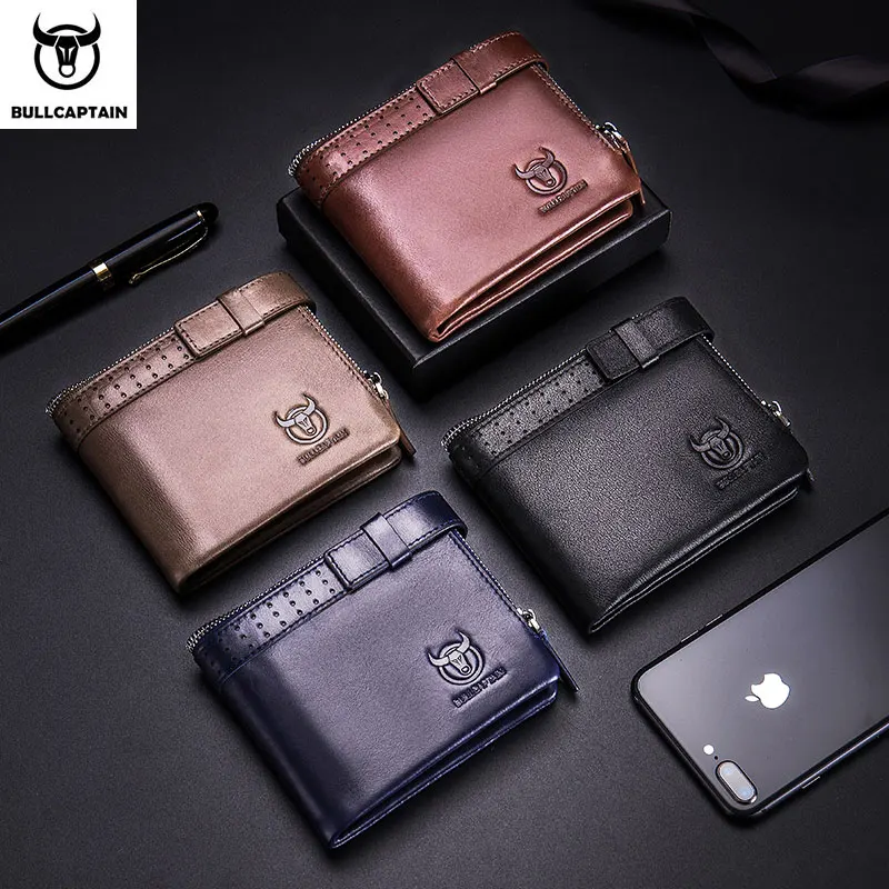 BULLCAPTAIN Leather Compact Men's Wallet Short with RFID Wallet High Quality Business Multifunctional Card Slot Wallet QB059