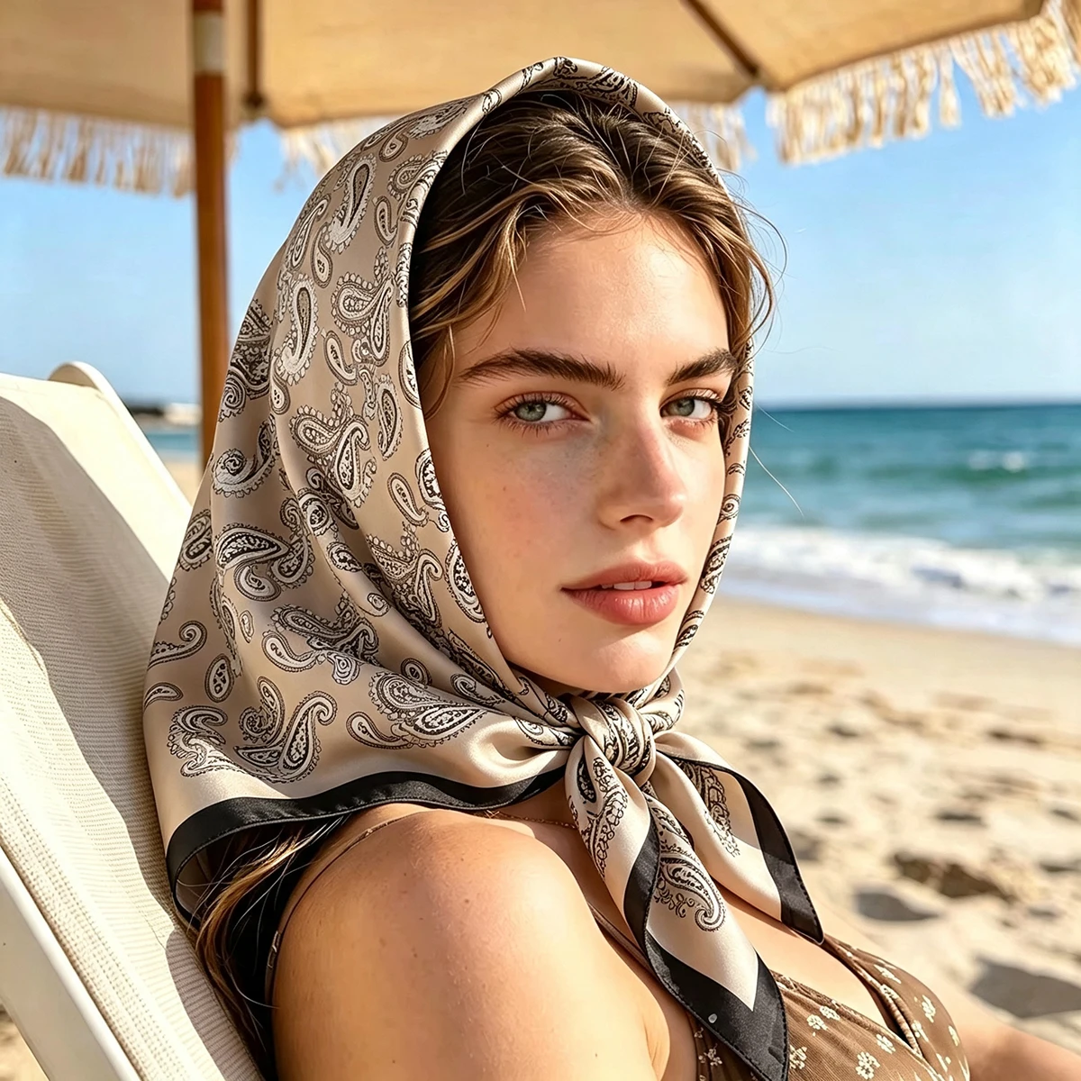 Ascot Neck Scarf - Luxury 70x70cm Cashew Square Scarf for