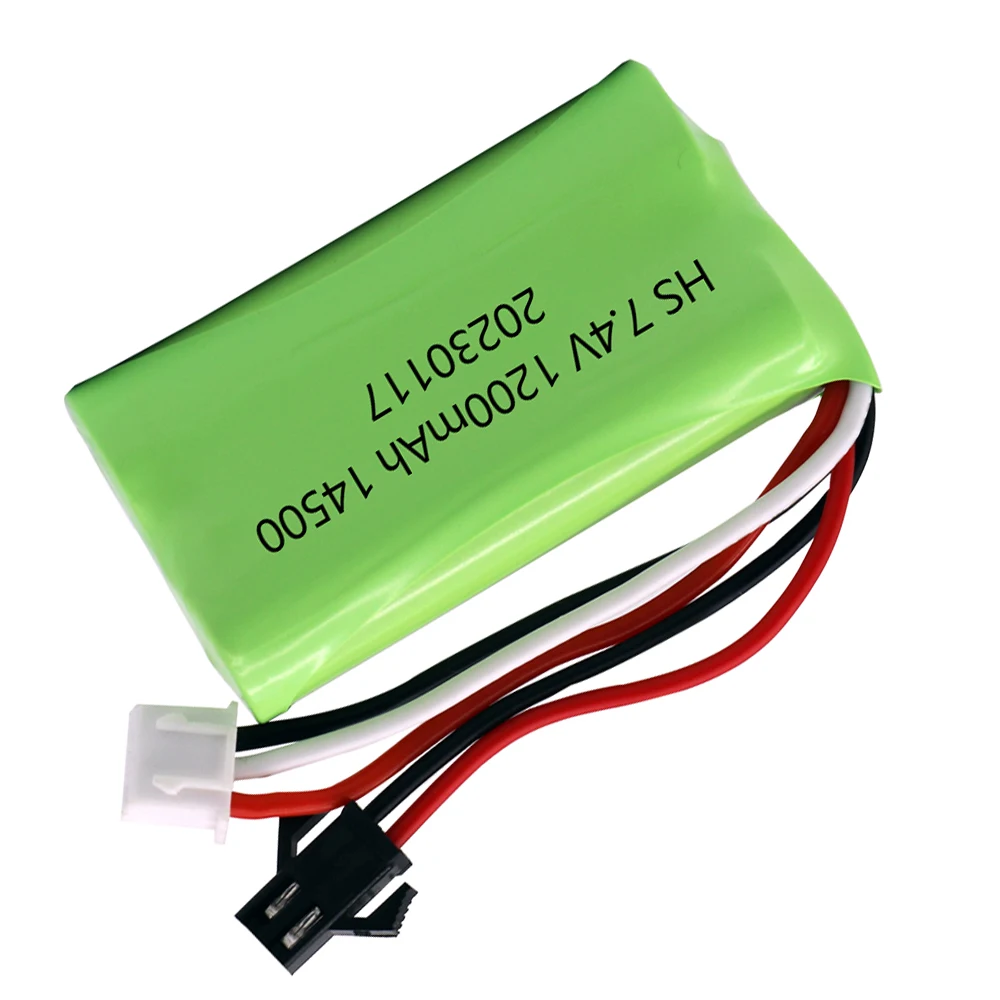 7.4V 1200mAh Li-ion Battery For MN45 WPL D12 D90 RC Car Boat Gun 7.4V Lipo Battery With Charger RC Car Accessories 14500 SM PLUG