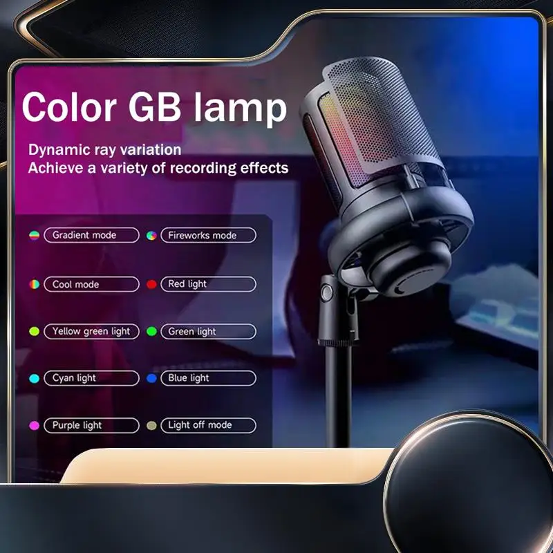 

USB Gaming Condenser Microphone Computer Recording Microphone RGB Lighting Capacitor Microphone Gaming Microphone White-N34R