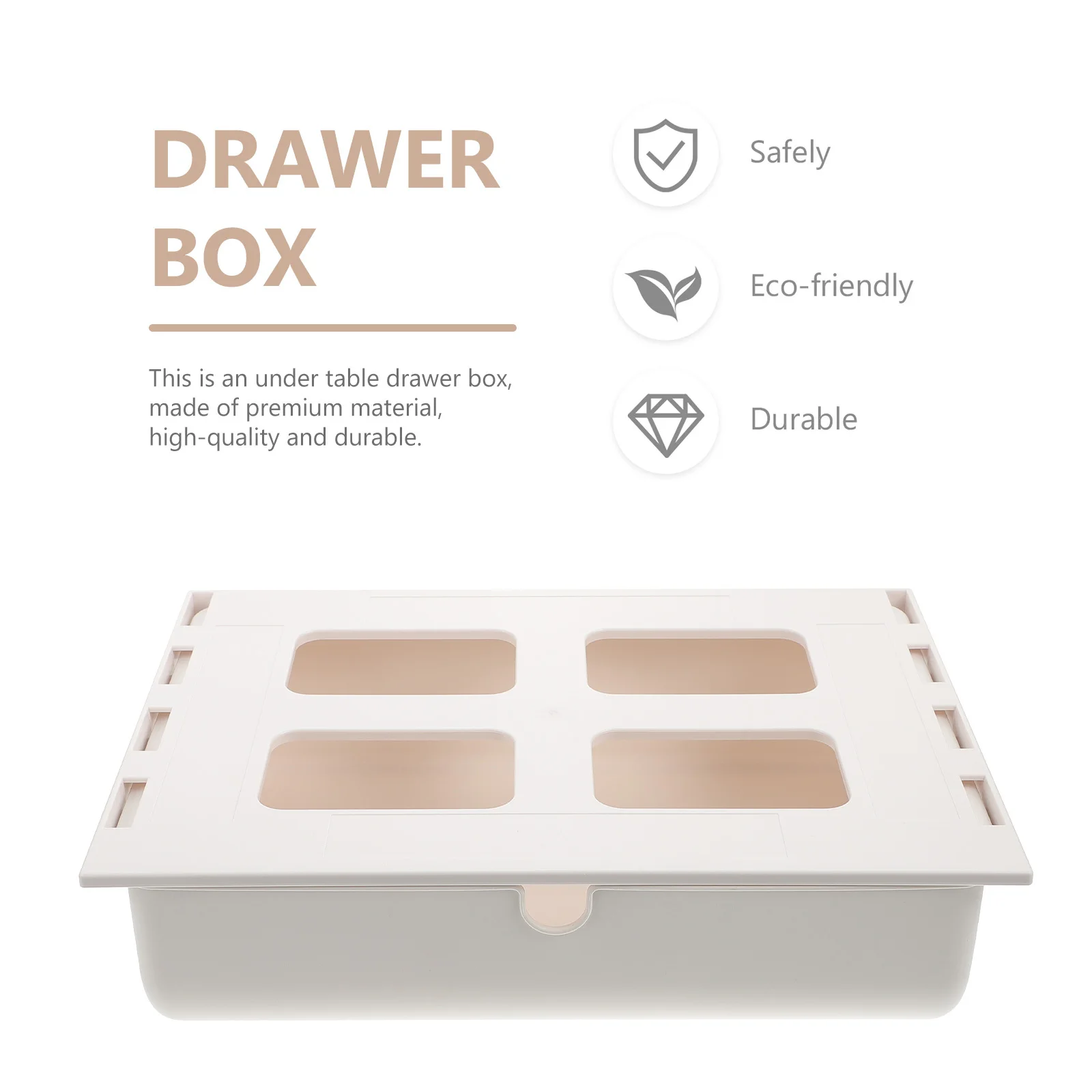 1pc Under Desk Box Plastic Container For Pens Cables Papers Storage Hidden Drawer Type Organizer Under Table Adhesive Box