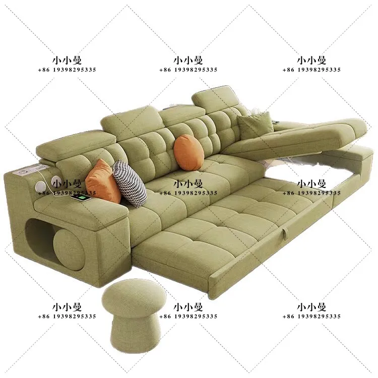 High-end chenille cotton and linen sofa living room small apartment cream wind fabric folding dual-purpose